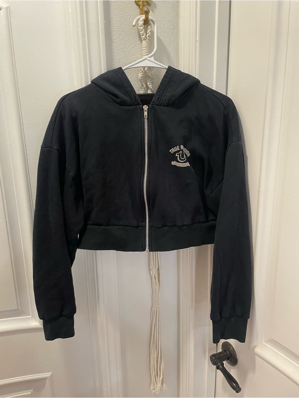 True Religion Black Cropped Zip Hoodie Jacket